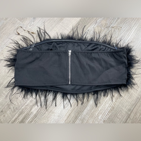 nwot Black Feather Trim Bustier corset cami top Cropped Bandeau whimsigoth - Picture 6 of 8